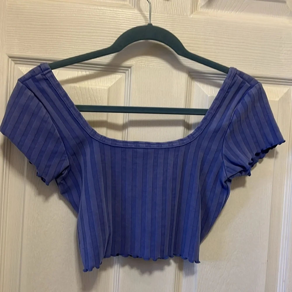 Light Purple Cotton Blend Short Sleeve Crop Top Offline Aerie - Picture 3 of 5